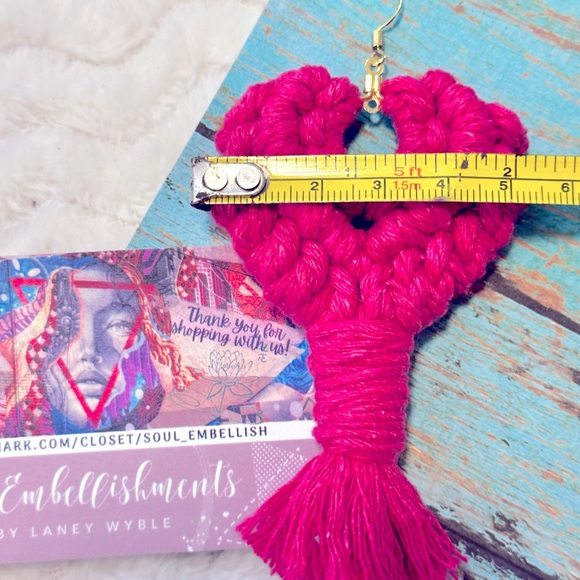 Ladies Sweet Custom HandMade: Hot Pink Woven Heart Shaped Dangle Earrings 925s - Picture 4 of 16